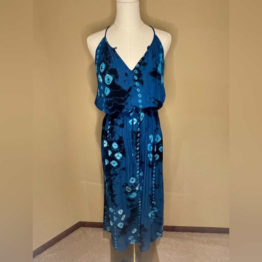 Velvet Blue Spaghetti Strap Sundress Maxi